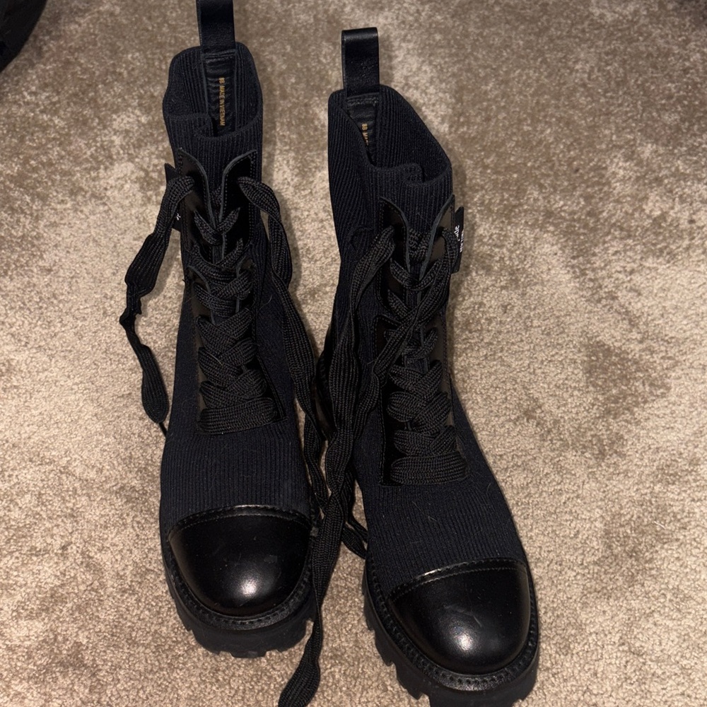 Kate Spade Black Knit Combat Boots - Picture 2 of 5